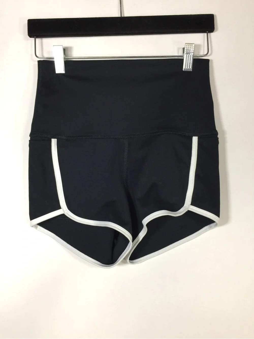Free People Sporty Black High-Rise Athletic Shorts with White Trim